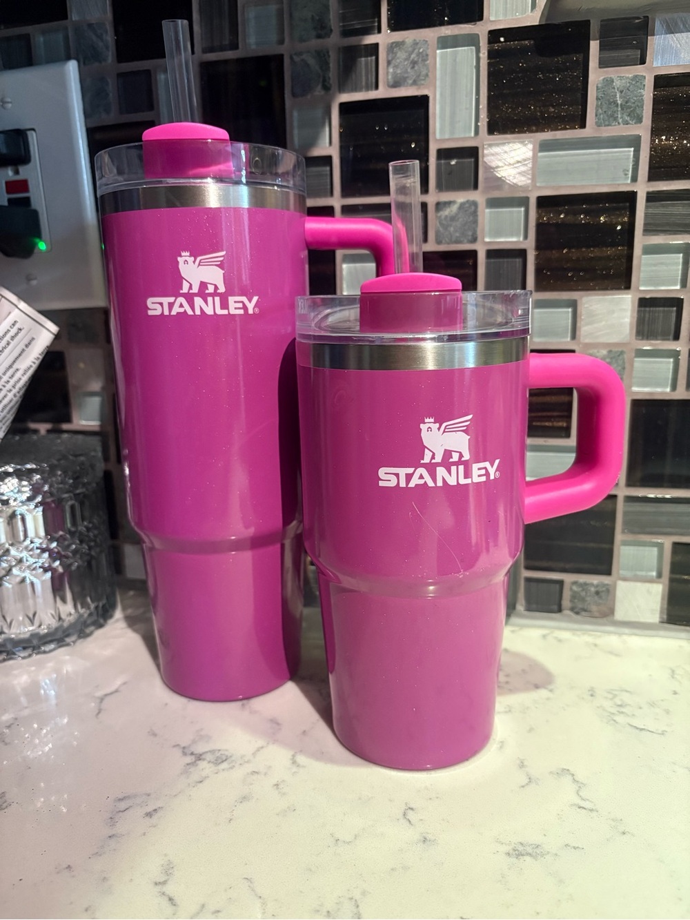 Stanley PUNCH SHIMMER Hot Pink Insulated Travel Tumblers with Straws and Handle